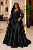 Gauni la Satin la Mpira lenye Mikono ya Lace na Maua kwenye Kiuno - 5
