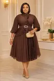 Chiffon Lace Fit & Flare Dress yenye Sketi ya Pleated - 2