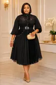 Chiffon Lace Fit & Flare Dress yenye Sketi ya Pleated - 4