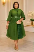 Chiffon Lace Fit & Flare Dress yenye Sketi ya Pleated - 5