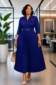Kanzu ya Pamba ya Kufunga yenye Sketi ya Midi Iliyokunjwa & Brooch ya Maua - 3