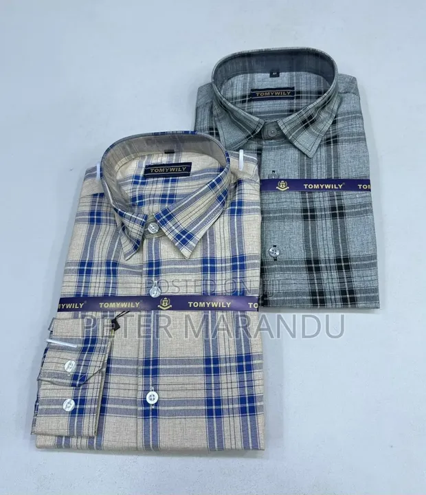 Men's Long Sleeve Checked Cotton Shirts (Brand New) - 1