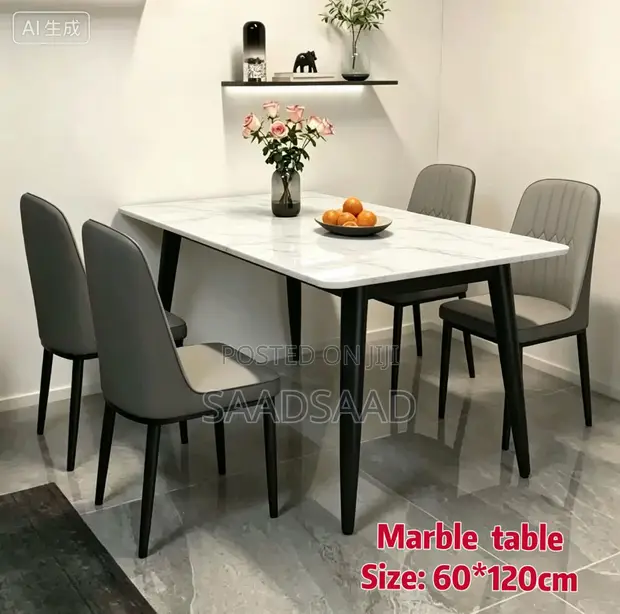 Marble Dining Table with 4 Chairs - 1