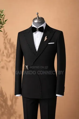 Carlos Cardini Premium Designer Asymmetric Lapel Black Tuxedo Set