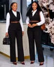 Women's Office Suit Set (Waistcoat & Wide-Leg Trousers) - 1