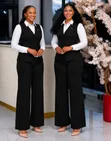 Women's Office Suit Set (Waistcoat & Wide-Leg Trousers) - 2