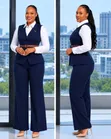 Women's Office Suit Set (Waistcoat & Wide-Leg Trousers) - 3