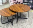 2-in-1 Wooden Coffee Table with Steel Handle - 2