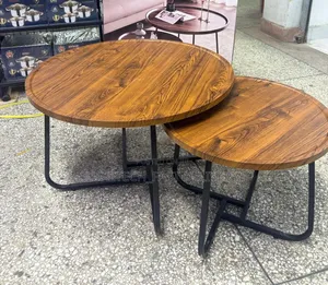 2-Piece Round Wooden Nesting Coffee Table Set