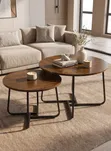 2-Piece Round Wooden Nesting Coffee Table Set - 2