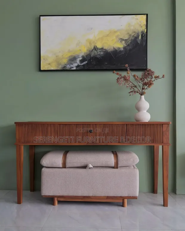 Wooden Console Table with Small Sofa Stool - 1