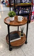2-Tier Round Rolling Bar Cart with Handle - 2