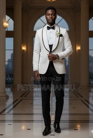 Tuxedo ya Kifahari Nyeupe/Ivory kwa Wanaume na Shawl Piping