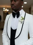 Tuxedo ya Kifahari Nyeupe/Ivory kwa Wanaume na Shawl Piping - 3