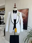 Tuxedo ya Kifahari Nyeupe/Ivory kwa Wanaume na Shawl Piping - 4