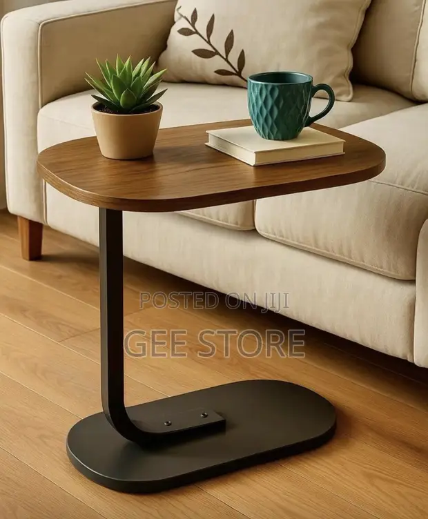 Modern C-Shaped Wooden Top Side Table - 1