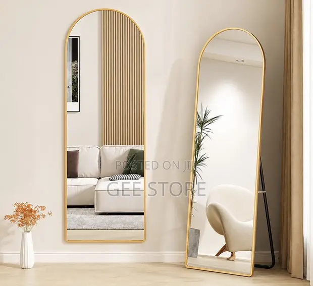 Black-Framed Arched Full-Length Floor Mirror - 1