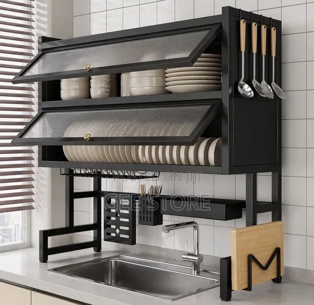 Black Two-Tier Over-the-Sink Dish Drying Rack - 1
