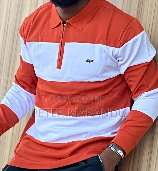 Men's Lacoste Long Sleeve Striped Polo Shirt - 1