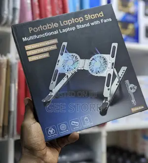 2-in-1 Foldable Laptop Cooling Stand with Dual Fans & Phone Holder