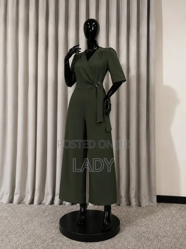 Zara Olive Green Wide-Leg Jumpsuit - Size M - 1