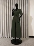 Zara Olive Green Wide-Leg Jumpsuit - Size M - 1