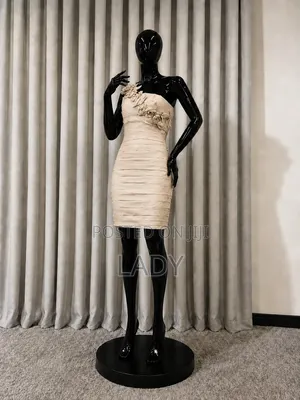 Elegant Gold One-Shoulder Floral Bodycon Dress - UK 14 [M]