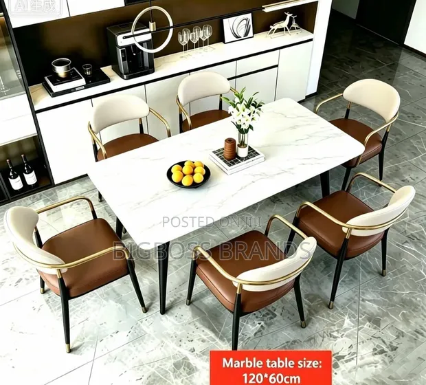 Marble Dining Table Set with 6 Chairs - 1