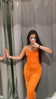 Orange Cowl Neck Bodycon Maxi Dress - Size M - 3