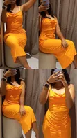 Orange Cowl Neck Bodycon Maxi Dress - Size M - 4