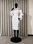 FC4 London White Ruffle Sleeve Bodycon Midi Dress - Size UK 12 - 1