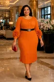 Elegant Midi Dresses - Pearl Neck & Ruffle Sleeves - 1
