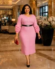 Elegant Midi Dresses - Pearl Neck & Ruffle Sleeves - 2