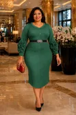 Elegant Midi Dresses - Pearl Neck & Ruffle Sleeves - 3