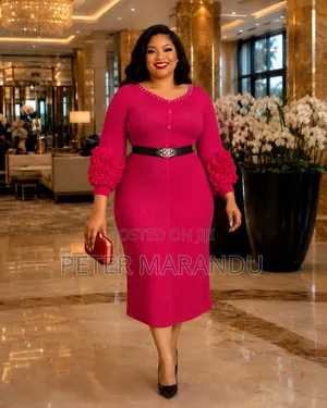 Elegant Midi Dresses - Pearl Neck & Ruffle Sleeves