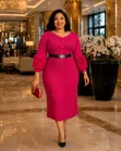 Elegant Midi Dresses - Pearl Neck & Ruffle Sleeves - 4