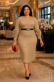Elegant Midi Dresses - Pearl Neck & Ruffle Sleeves - 5