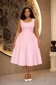 Flare Midi Dress yenye Crystal Neckline - 2