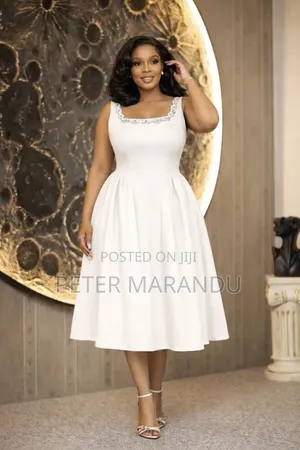 Flare Midi Dress with Crystal Neckline
