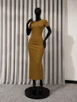 R&B Mustard Ribbed Bodycon Mid-Calf Dress - Size M - 1