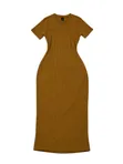 R&B Mustard Ribbed Bodycon Mid-Calf Dress - Size M - 3