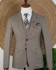 Checked Black Three-Piece Men's Suit - 4