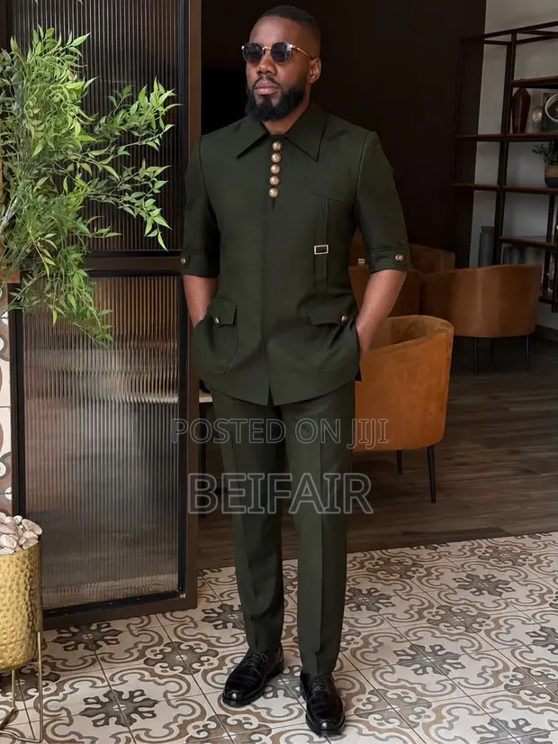 Ricardo Navy Green Short Sleeves Kaunda Shirt - 1