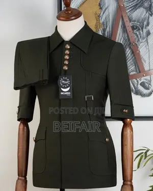 Ricardo Navy Green Short Sleeves Kaunda Shirt