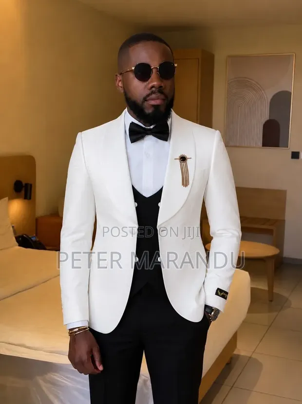 Suti ya Kiume Nyeupe ya Tuxedo - Slim Fit - 1