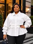 Top ya Mikono ya Statement - Paneli ya Rangi na Cuff ya Ruffle - 1