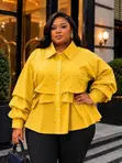 Top ya Mikono ya Statement - Paneli ya Rangi na Cuff ya Ruffle - 2