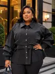 Top ya Mikono ya Statement - Paneli ya Rangi na Cuff ya Ruffle - 4