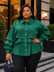 Top ya Mikono ya Statement - Paneli ya Rangi na Cuff ya Ruffle - 5