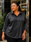 Satin Button-Down Blouse - 4